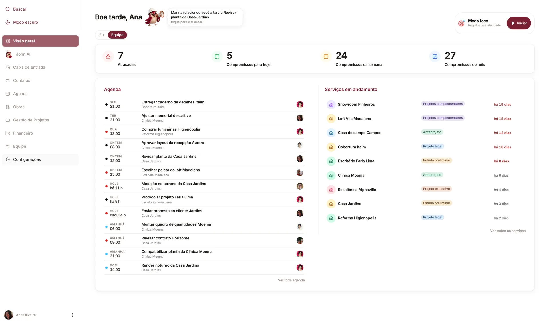 Visão geral da Nurbie com reformas em andamento, etapas e pendências